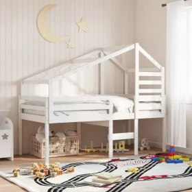 Cama alta con techo madera maciza de pino blanco 80x200 cm de , Camas y somieres - Ref: Foro24-3281975, Precio: 254,56 €, Des...