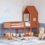 Cama alta con techo madera maciza de pino marrón cera 80x200 cm de , Camas y somieres - Ref: Foro24-3282012, Precio: 244,88 €...