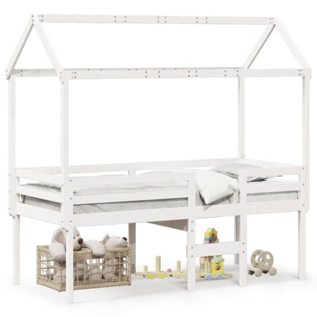 Cama alta con techo madera maciza de pino blanco 80x200 cm de , Camas y somieres - Ref: Foro24-3282136, Precio: 249,77 €, Des...