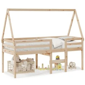 Cama alta con techo madera maciza de pino marrón cera 75x190 cm de , Camas y somieres - Ref: Foro24-3282101, Precio: 164,84 €...
