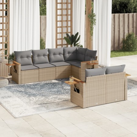 Set sofás de jardín 7 piezas y cojines ratán sintético beige en Conjuntos de jardín | Comprar online en Foru.es