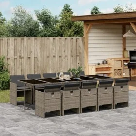 Set de comedor de jardín 11 pzas y cojines ratán sintético gris de , Conjuntos de jardín - Ref: Foro24-3210572, Precio: 943,4...