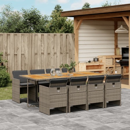Set comedor jardín 9 pzas y cojines ratán sintético gris de , Conjuntos de jardín - Ref: Foro24-3210566, Precio: 780,64 €, De...