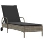 Tumbona con ruedas y cojín ratán sintético gris de , Tumbonas - Ref: Foro24-368310, Precio: 164,40 €, Descuento: %