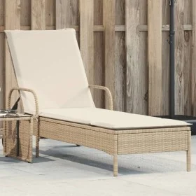 Tumbona con ruedas y cojín ratán sintético beige de , Tumbonas - Ref: Foro24-368312, Precio: 187,74 €, Descuento: %