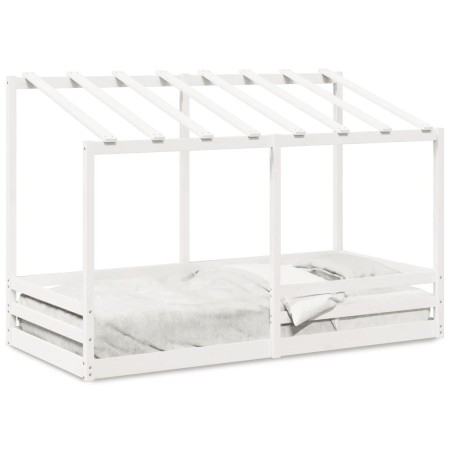 Cama infantil con techo madera maciza pino blanca 100x200 cm de , Camas y somieres - Ref: Foro24-846998, Precio: 182,55 €, De...