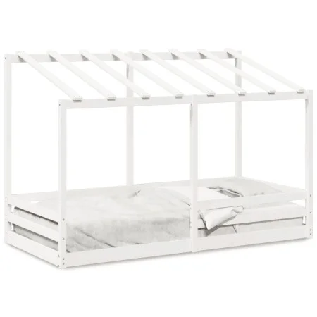 Children's bed with solid white pine wood roof 100x200 cm by , Beds and slatted bases - Ref: Foro24-846998, Price: 179,61 €, ...