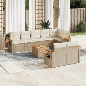 Set de sofás de jardín 9 pzas con cojines ratán sintético beige en Conjuntos de jardín | Comprar online en Foru.es
