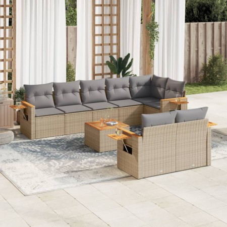 Set de sofás de jardín 9 pzas con cojines ratán sintético beige en Conjuntos de jardín | Comprar online en Foru.es
