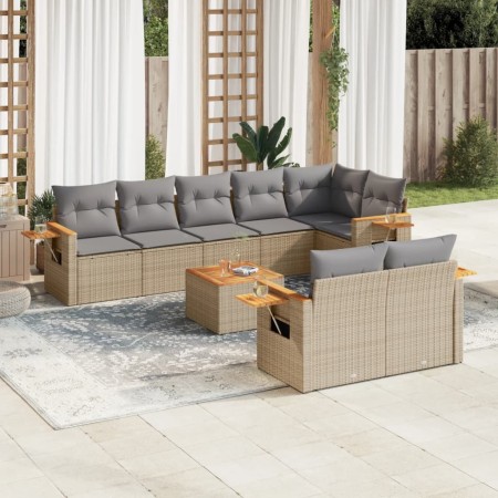 Set de muebles de jardín 9 pzas y cojines ratán sintético gris en Conjuntos de jardín | Comprar online en Foru.es