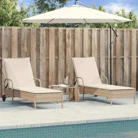 Liegestühle mit Kissen, 2 Stück, aus synthetischem Rattan in Beige. von , Liegen - Ref: Foro24-3261438, Preis: 359,84 €, Raba...