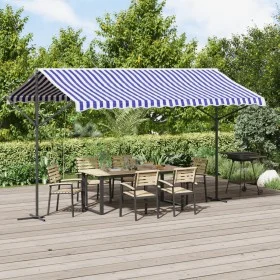 Toldo de pie tela y acero azul y blanco 400x300 cm de , Sombrillas - Ref: Foro24-368932, Precio: 279,24 €, Descuento: %