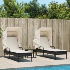 Tumbonas con capota y mesa 2 uds ratán sintético negro de , Tumbonas - Ref: Foro24-3261569, Precio: 389,15 €, Descuento: %