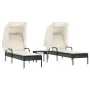 Tumbonas con capota y mesa 2 uds ratán sintético negro de , Tumbonas - Ref: Foro24-3261569, Precio: 389,15 €, Descuento: %