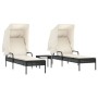Tumbonas con capota y mesa 2 uds ratán sintético negro de , Tumbonas - Ref: Foro24-3261569, Precio: 367,88 €, Descuento: %