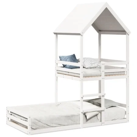 Cama con techo madera maciza de pino blanco 90x200 cm de , Camas y somieres - Ref: Foro24-3282391, Precio: 366,74 €, Descuent...