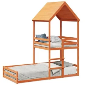Cama con techo madera maciza pino marrón 90x190 cm de , Camas y somieres - Ref: Foro24-3282398, Precio: 275,96 €, Descuento: %