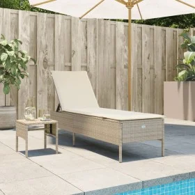 Liegestuhl mit Kissen und Beistelltisch aus synthetischem Rattan in Beige von , Liegen - Ref: Foro24-4002732, Preis: 172,21 €...
