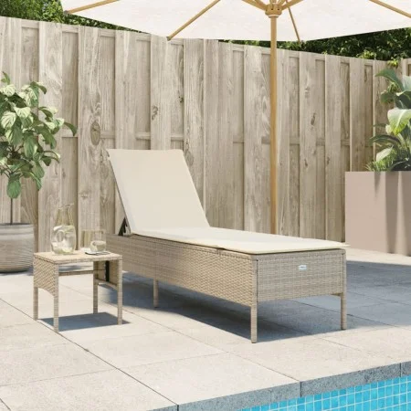 Liegestuhl mit Kissen und Beistelltisch aus synthetischem Rattan in Beige von , Liegen - Ref: Foro24-4002732, Preis: 172,21 €...