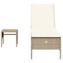 Tumbona con cojín y mesita ratán sintético beige de , Tumbonas - Ref: Foro24-4002732, Precio: 180,41 €, Descuento: %