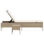 Tumbona con cojín y mesita ratán sintético beige de , Tumbonas - Ref: Foro24-4002732, Precio: 180,41 €, Descuento: %
