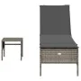 Tumbona con cojín y mesita ratán sintético gris de , Tumbonas - Ref: Foro24-4002730, Precio: 168,19 €, Descuento: %