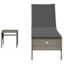 Tumbona con cojín y mesita ratán sintético gris de , Tumbonas - Ref: Foro24-4002730, Precio: 151,01 €, Descuento: %