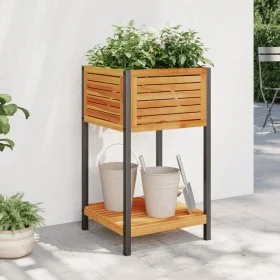 Jardinera con estante madera maciza acacia y acero 45x45x80 cm de , Maceteros y jardineras - Ref: Foro24-367616, Precio: 88,5...