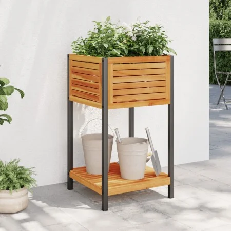 Jardinera con estante madera maciza acacia y acero 45x45x80 cm de , Maceteros y jardineras - Ref: Foro24-367616, Precio: 88,5...