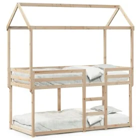 Cama litera con techo madera maciza de pino 90x190 cm de , Camas y somieres - Ref: Foro24-3282127, Precio: 239,07 €, Descuent...