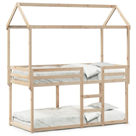 Cama litera con techo madera maciza de pino 90x190 cm de , Camas y somieres - Ref: Foro24-3282127, Precio: 228,65 €, Descuent...