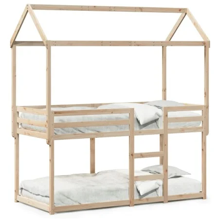 Cama litera con techo madera maciza de pino 90x190 cm de , Camas y somieres - Ref: Foro24-3282127, Precio: 239,07 €, Descuent...