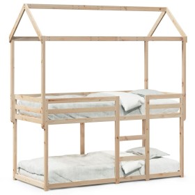 Cama litera con techo madera maciza de pino 90x200 cm de , Camas y somieres - Ref: Foro24-3282119, Precio: 243,20 €, Descuent...
