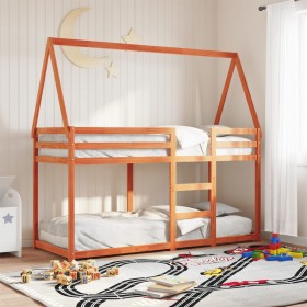 Cama litera con techo madera maciza pino marrón 80x200 cm de , Camas y somieres - Ref: Foro24-3282083, Precio: 183,45 €, Desc...