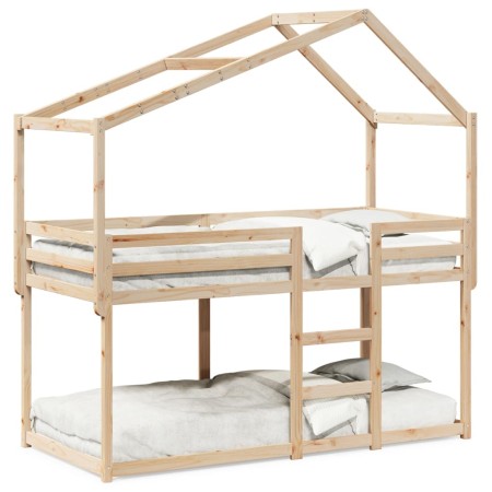 Cama litera con techo madera maciza de pino 80x200 cm de , Camas y somieres - Ref: Foro24-3282041, Precio: 198,03 €, Descuent...