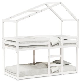 Cama litera con techo madera maciza de pino blanco 90x190 cm de , Camas y somieres - Ref: Foro24-3282048, Precio: 224,85 €, D...