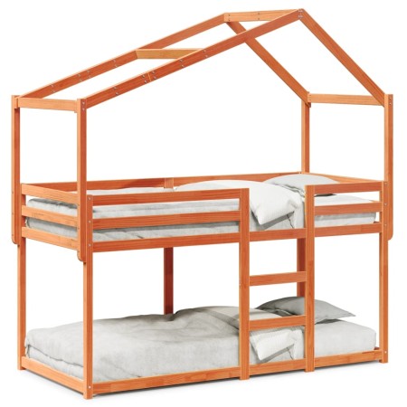 Cama litera con techo madera maciza pino marrón 80x200 cm de , Camas y somieres - Ref: Foro24-3282043, Precio: 218,07 €, Desc...