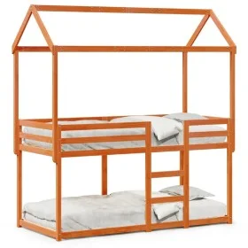 Cama litera con techo madera maciza pino marrón cera 75x190 cm de , Camas y somieres - Ref: Foro24-3282131, Precio: 243,44 €,...