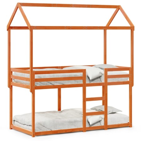 Cama litera con techo madera maciza pino marrón cera 75x190 cm de , Camas y somieres - Ref: Foro24-3282131, Precio: 237,85 €,...
