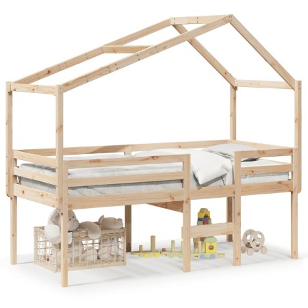 Cama alta con techo madera maciza de pino 80x200 cm de , Camas y somieres - Ref: Foro24-3282055, Precio: 187,20 €, Descuento: %