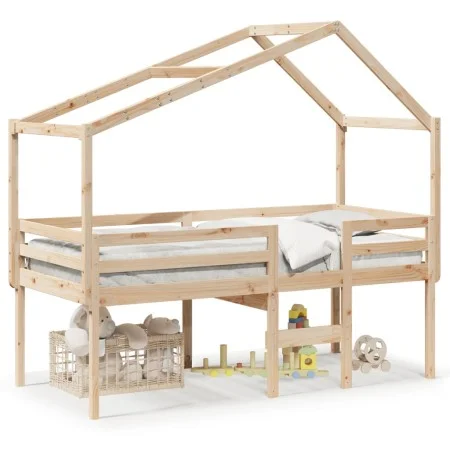 Cama alta con techo madera maciza de pino 80x200 cm de , Camas y somieres - Ref: Foro24-3282055, Precio: 194,85 €, Descuento: %