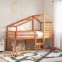 High bed with solid pine wood roof in brown wax 75x190 cm by , Beds and slatted bases - Ref: Foro24-3281985, Price: 214,98 €,...