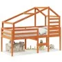High bed with solid pine wood roof in brown wax 75x190 cm by , Beds and slatted bases - Ref: Foro24-3281985, Price: 214,98 €,...