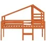 High bed with solid pine wood roof in brown wax 75x190 cm by , Beds and slatted bases - Ref: Foro24-3281985, Price: 214,98 €,...