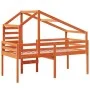 High bed with solid pine wood roof in brown wax 75x190 cm by , Beds and slatted bases - Ref: Foro24-3281985, Price: 214,98 €,...