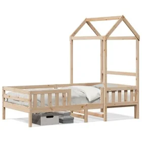 Estructura de cama con techo madera maciza de pino 90x200 cm de , Camas y somieres - Ref: Foro24-3282159, Precio: 186,92 €, D...