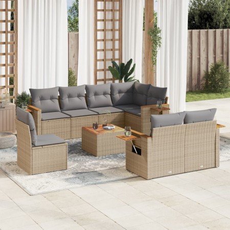 Set de sofás de jardín 9 pzas con cojines ratán sintético beige en Conjuntos de jardín | Comprar online en Foru.es