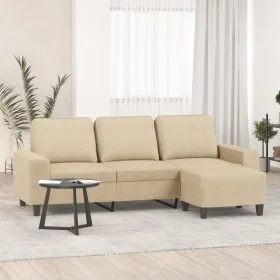 Sofá de 3 plazas con taburete de tela crema 180 cm de , Sofás - Ref: Foro24-3201153, Precio: 310,86 €, Descuento: %