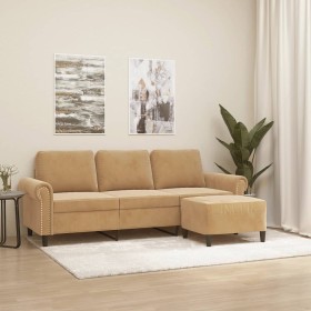 Sofá de 3 plazas con taburete de terciopelo marrón 180 cm de , Sofás - Ref: Foro24-3201222, Precio: 375,05 €, Descuento: %