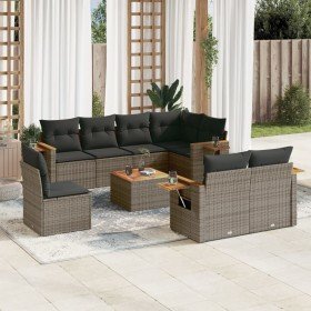 Set de muebles de jardín 9 pzas y cojines ratán sintético gris en Conjuntos de jardín | Comprar online en Foru.es
